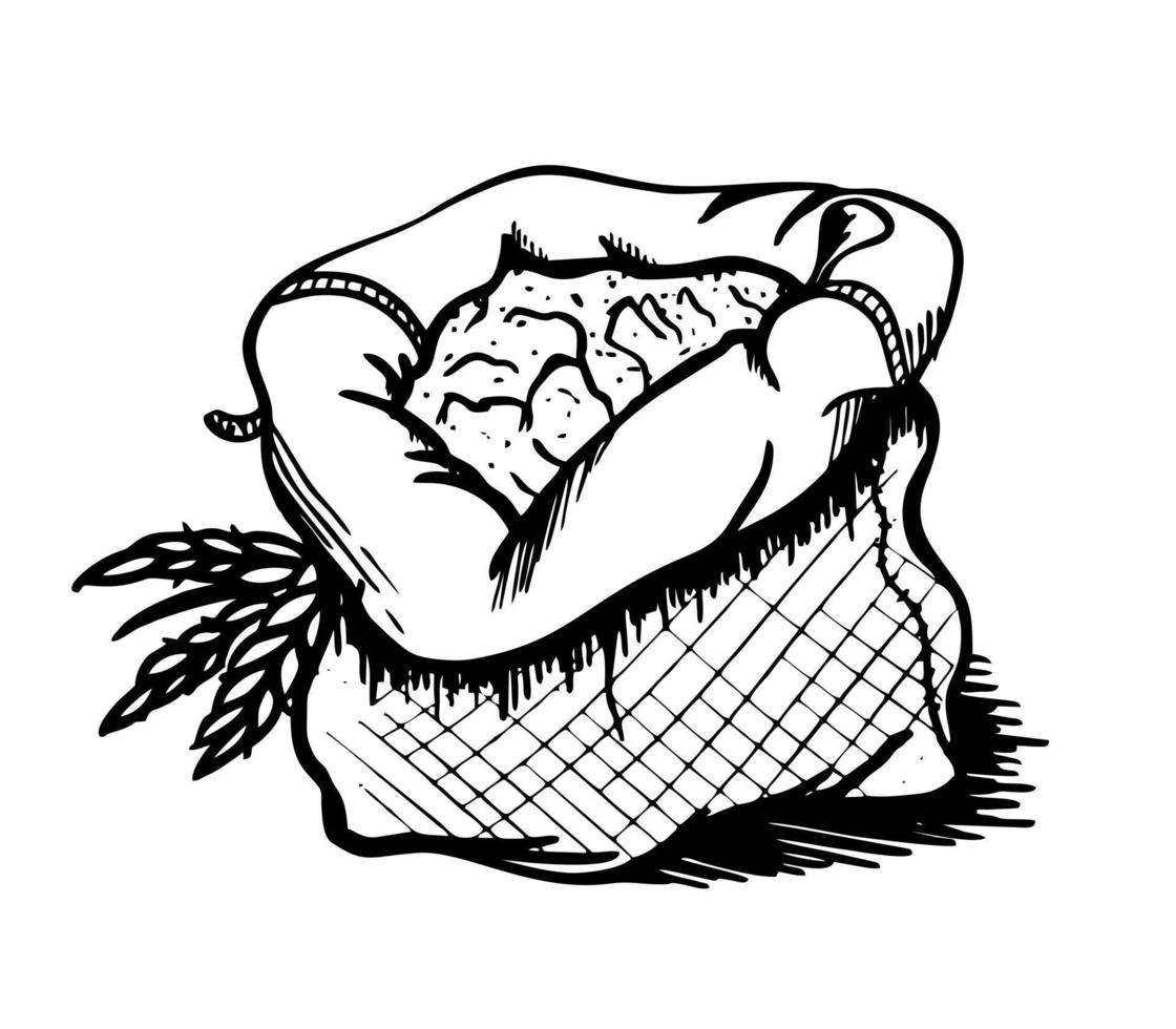 un sacchetto di farina disegnata a mano vettore schizzo di scarabocchi. per menu di bar e prodotti da forno