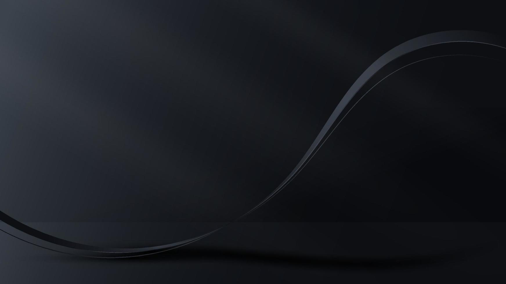 L'onda del nastro nero realistico 3d allinea gli elementi sullo stile di lusso del fondo della stanza buia vettore