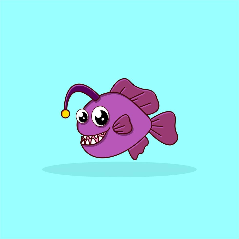 pesce cartone animato, personaggio di rana pescatrice vettore