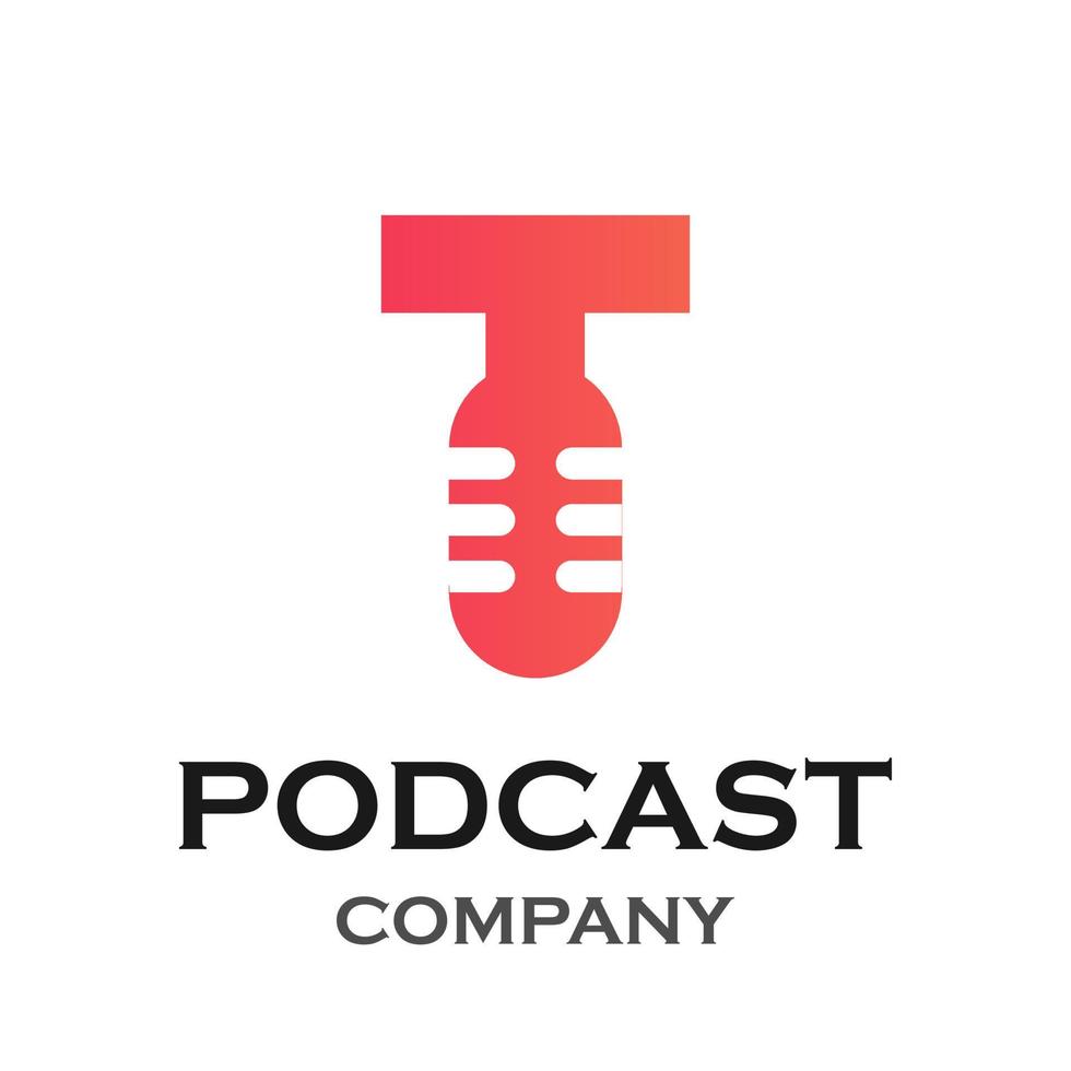 lettera t con illustrazione del modello di logo podcast. adatto per podcasting, internet, brand, musical, digital, entertainment, studio ecc vettore