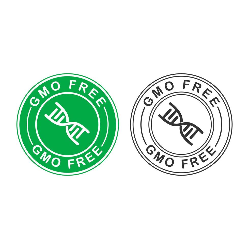 logo senza OGM. segno di logo vettoriale verde non OGM per la progettazione di pacchetti alimentari sani.