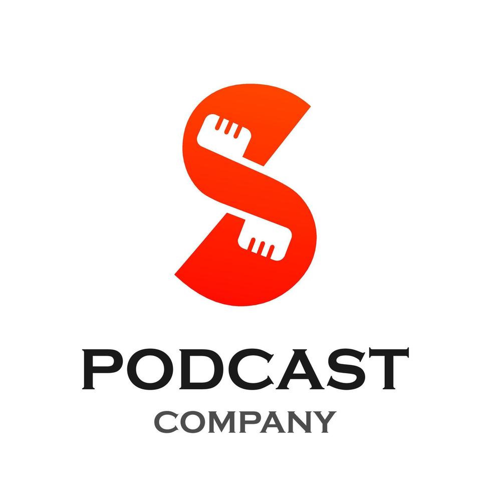 lettera s con illustrazione del modello di logo podcast. adatto per podcasting, internet, brand, musical, digital, entertainment, studio ecc vettore