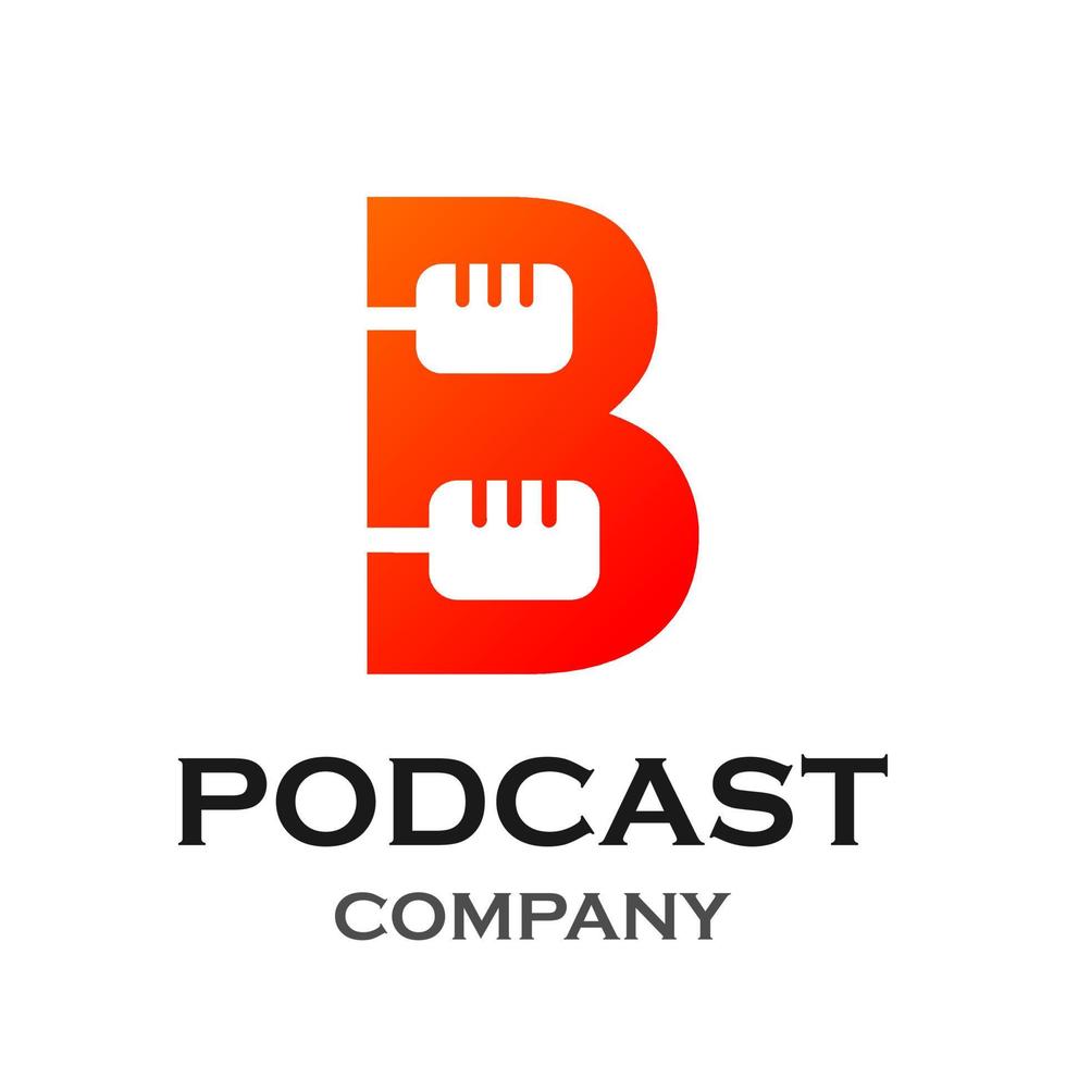 lettera b con illustrazione del modello di logo podcast. adatto per podcasting, internet, brand, musical, digital, entertainment, studio ecc vettore