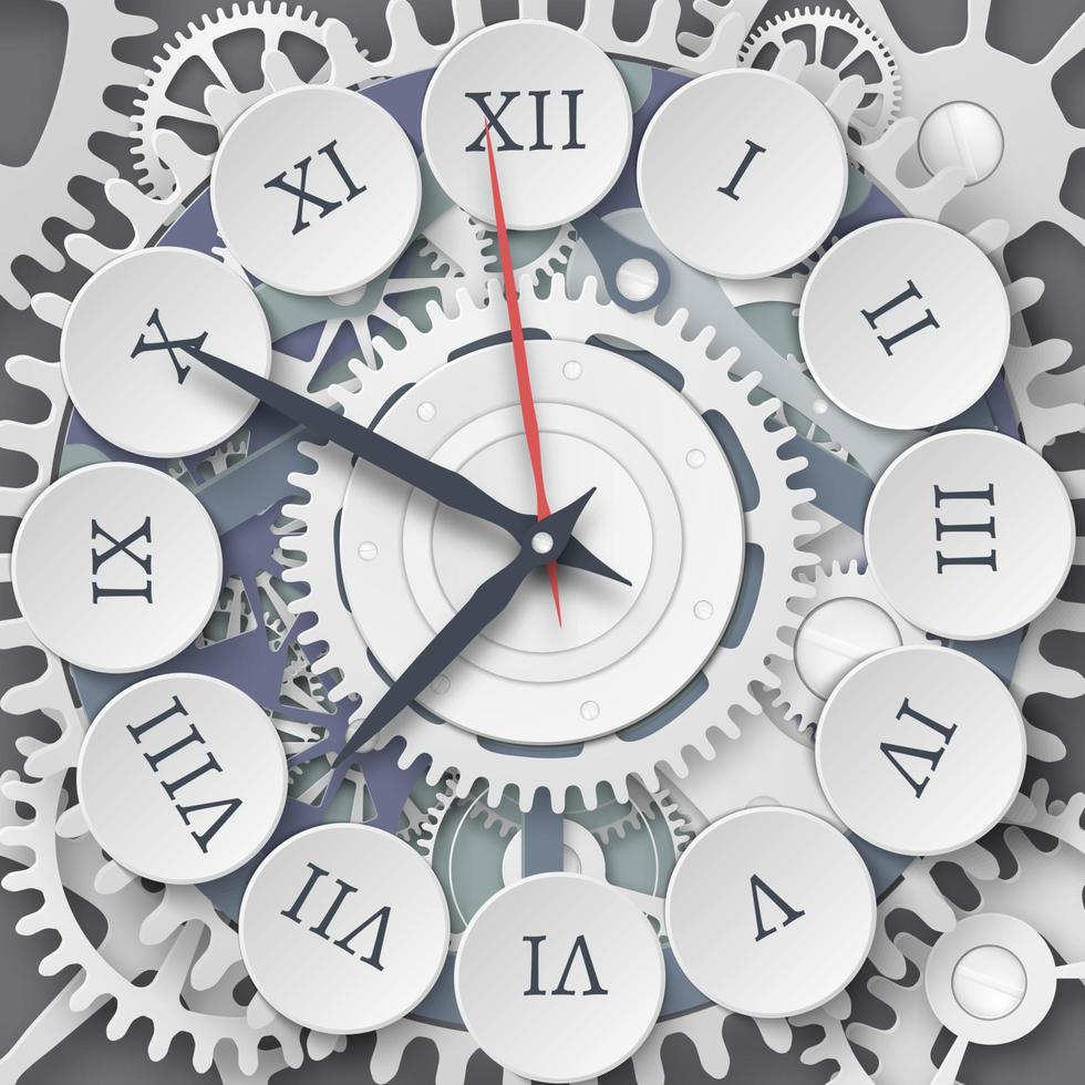 illustrazione vettoriale di orologi meccanici. quadrante romano del wat
