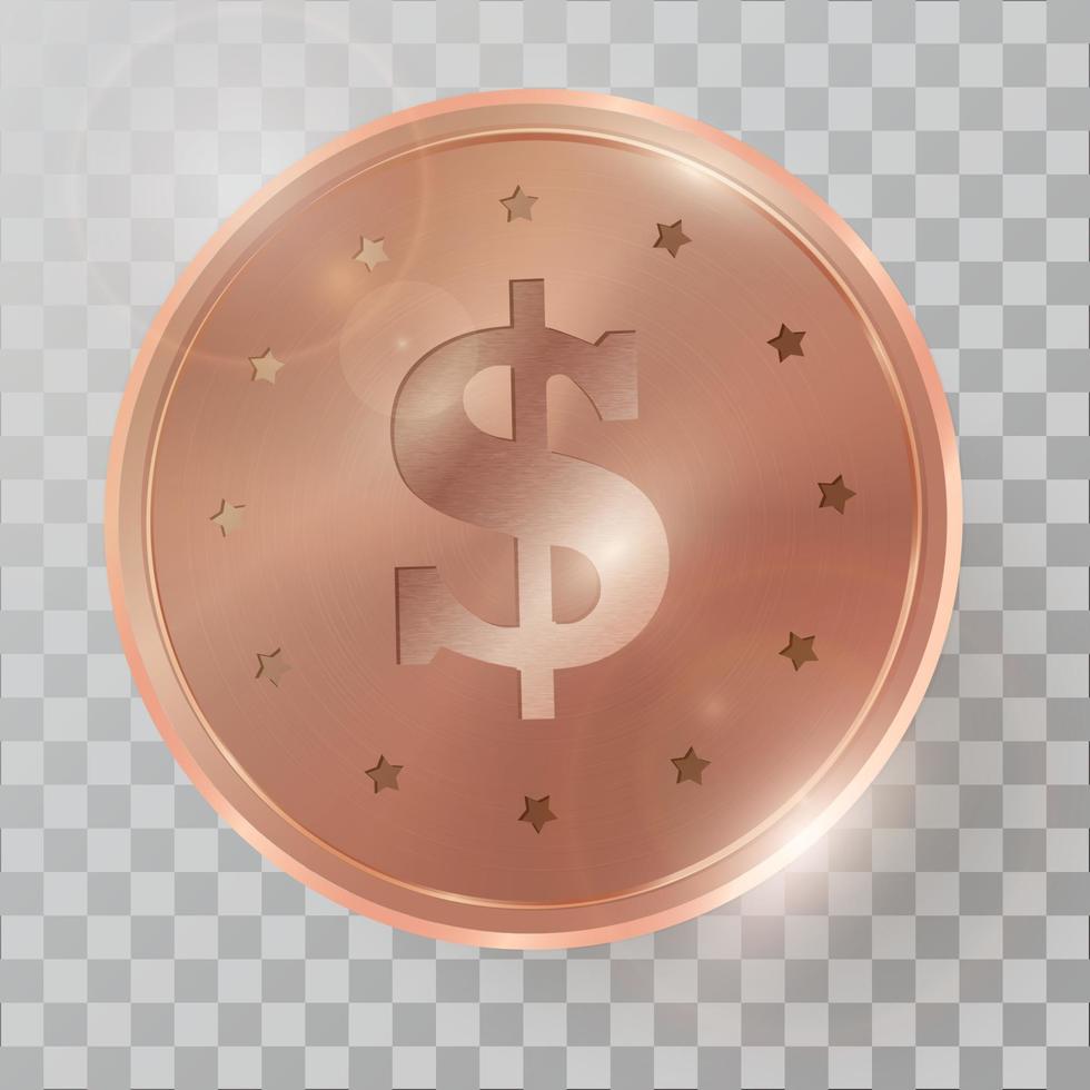 illustrazione vettoriale realistica della moneta di rame 3d.