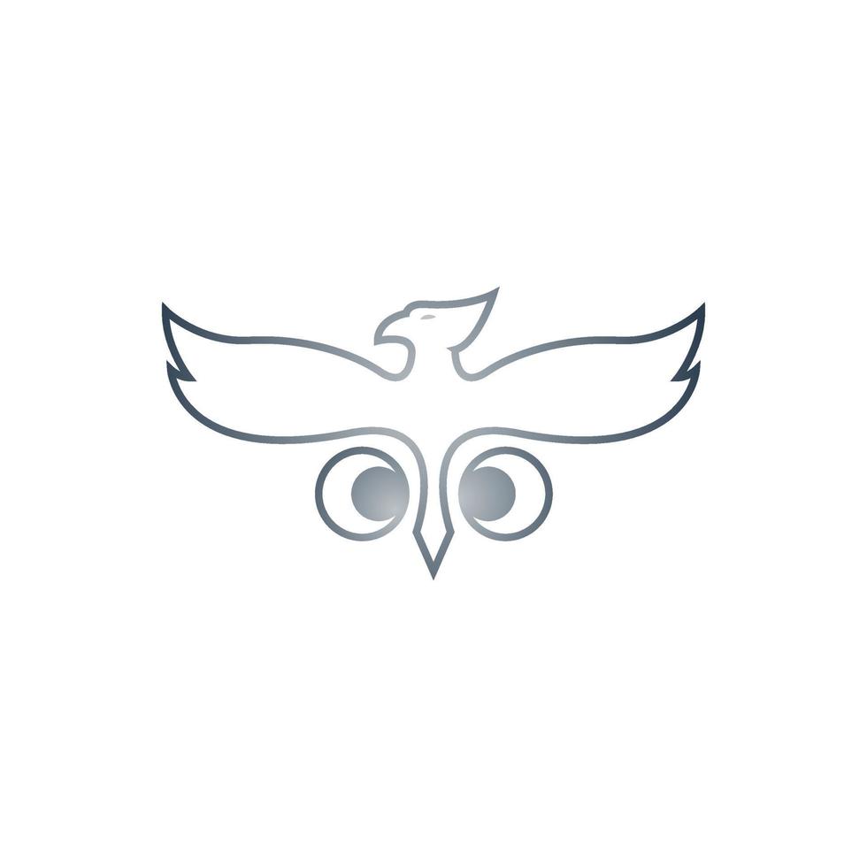 logo dell'uccello dell'aquila e del gufo con grandi occhi nel vettore nero
