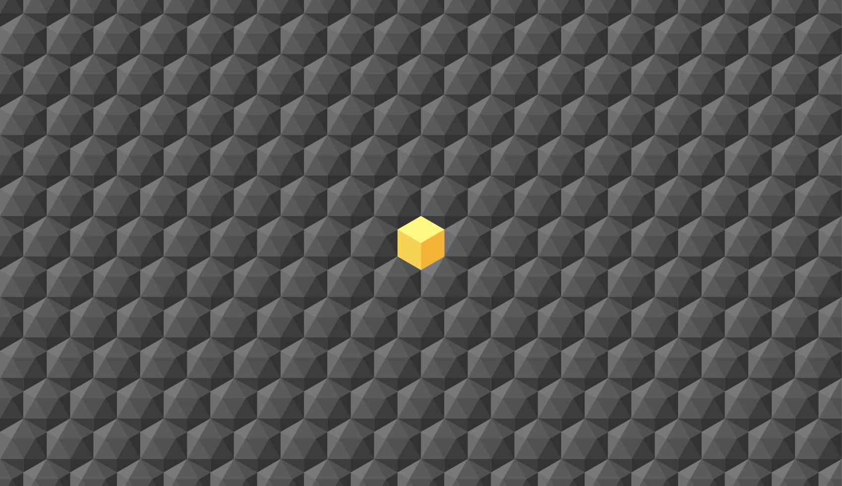 forma geometrica astratta del cubo giallo su poligono basso con sfondo nero metallizzato. concetto di architettura o prospettiva. vettore