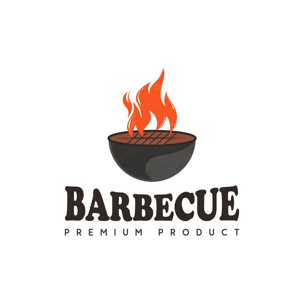 barbecue logo design, fuoco e grill. vettore