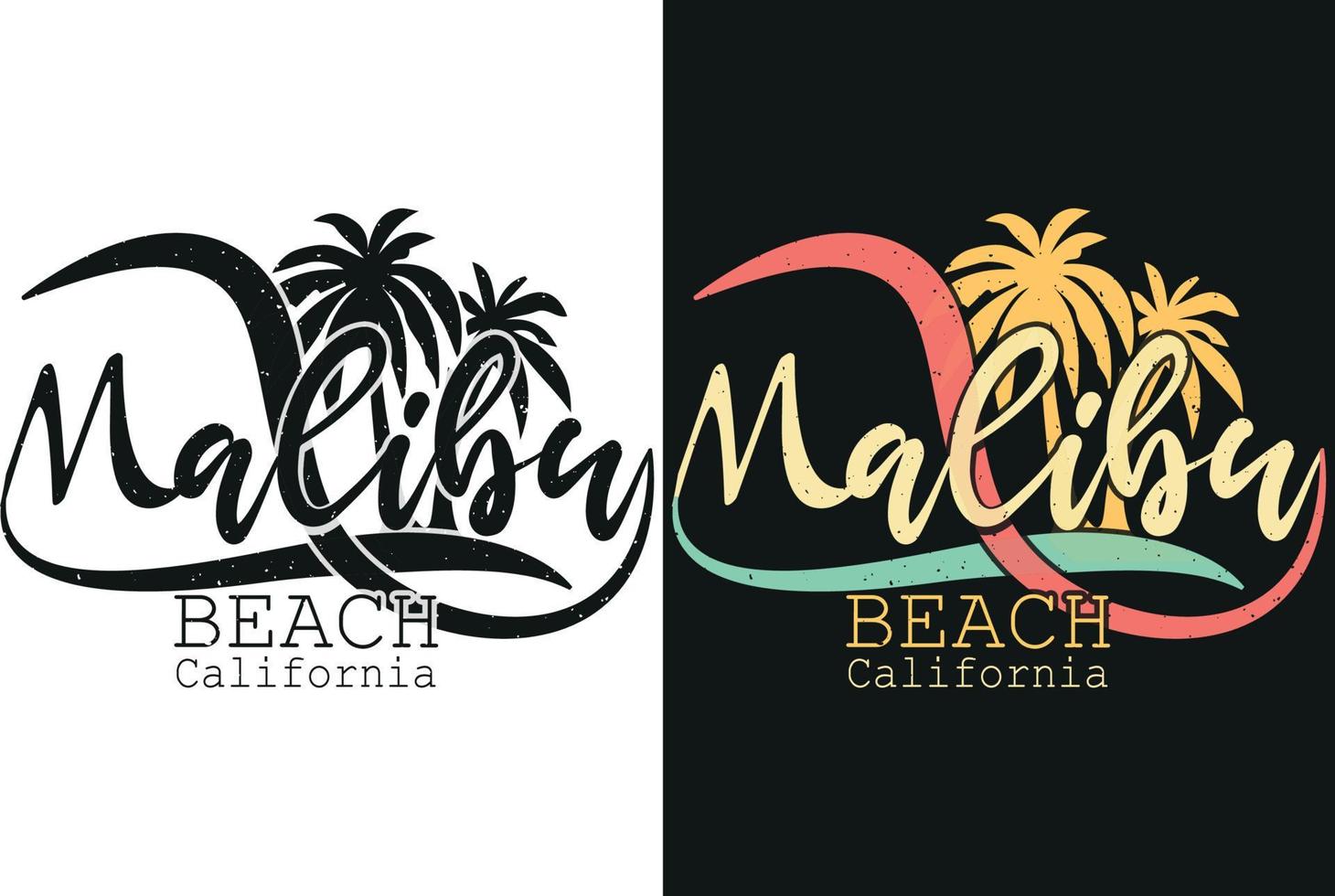 design t-shirt malibu beach california vettore