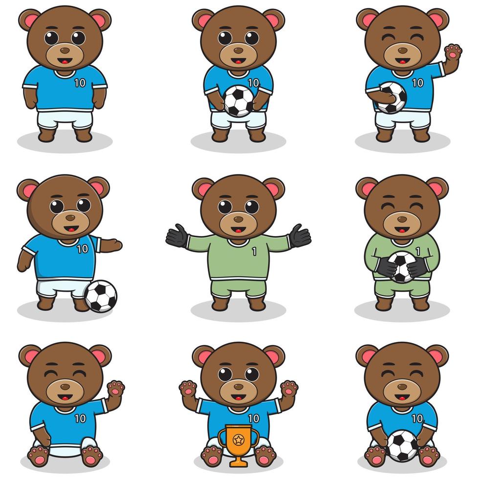 illustrazione vettoriale di personaggi di orso che giocano a calcio