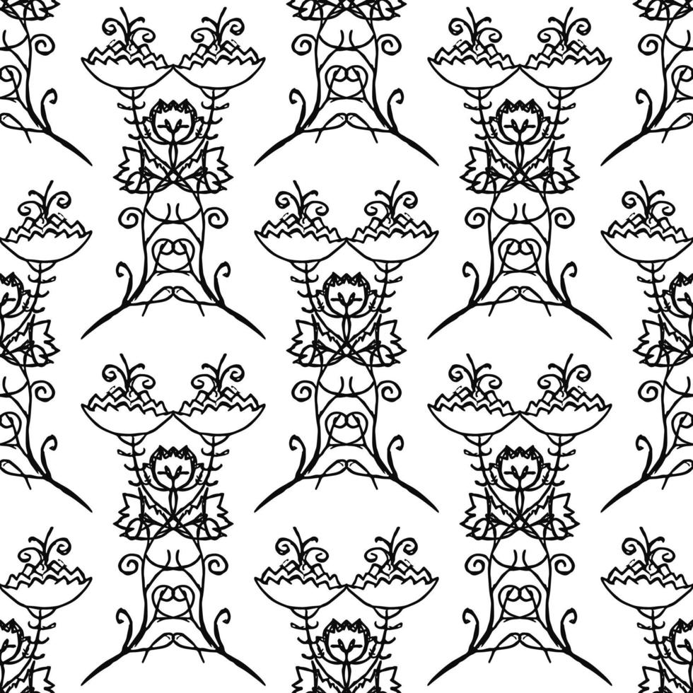 carta da parati floreale senza soluzione di continuità. vettore di doodle con ornamento floreale in bianco e nero. arredamento floreale vintage