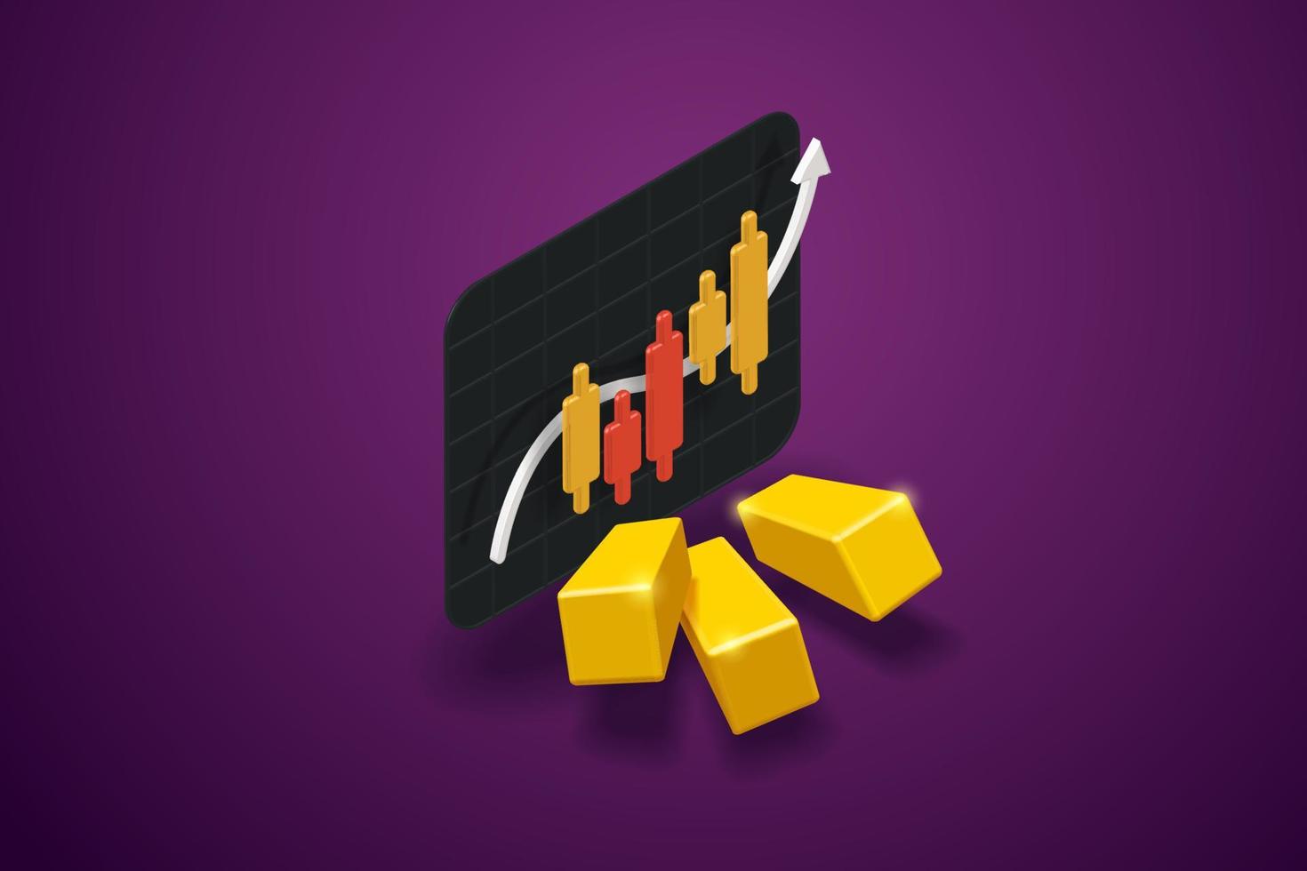 grafici a candele e lingotti d'oro che comprano e vendono lingotti d'oro vettore