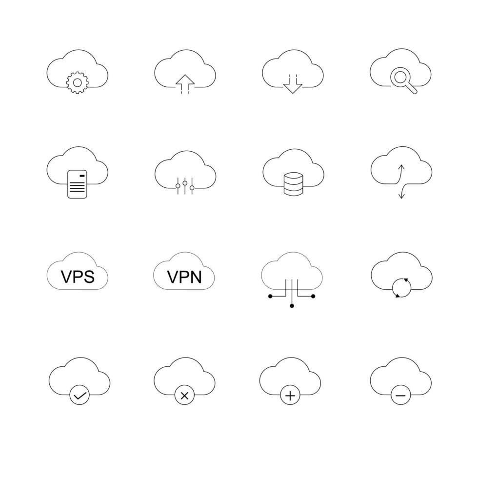 servizio e rete delle icone della linea nuvola vettore