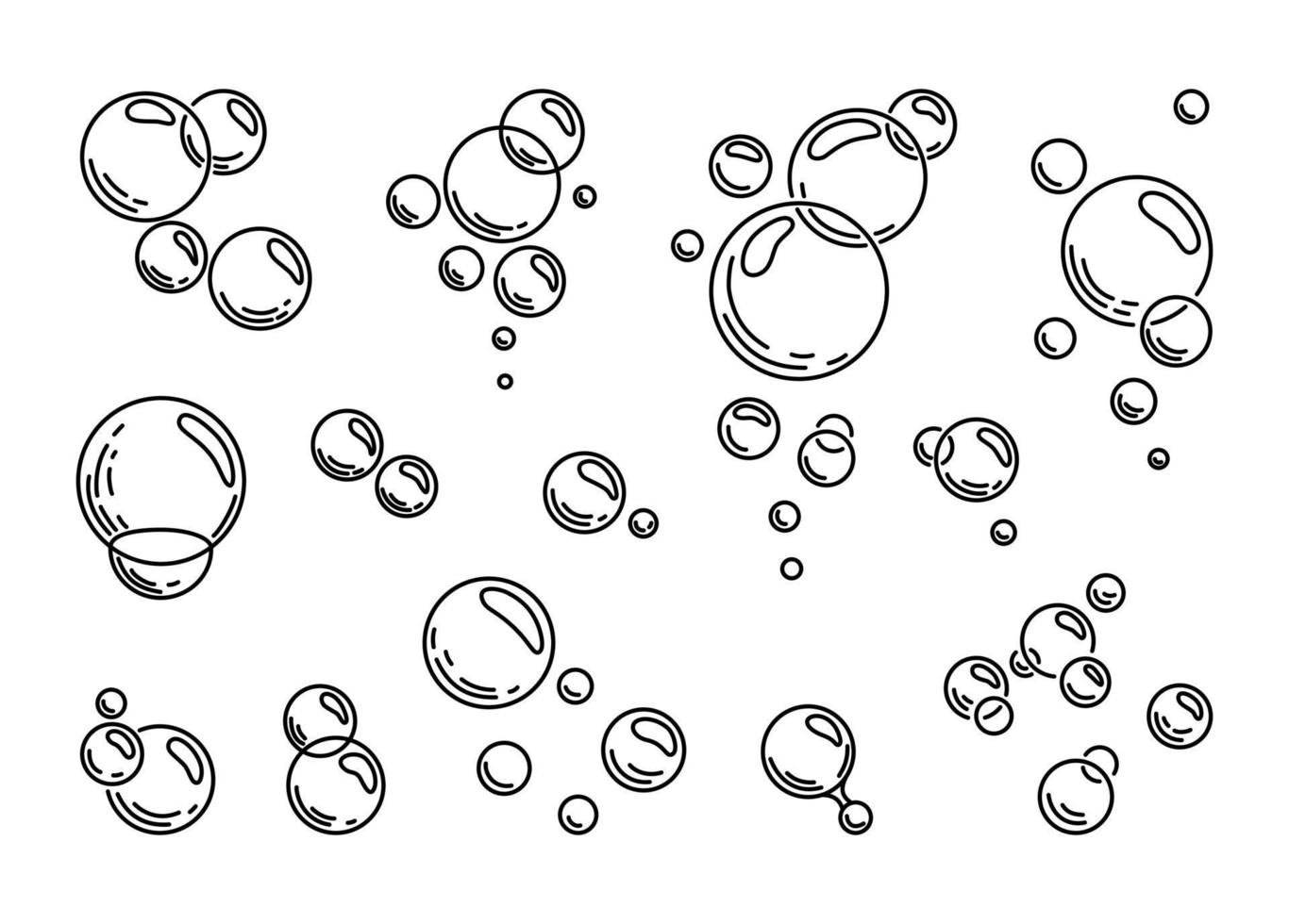 bolle di bibita gassata, medicine, ossigeno, acqua. set di bolle di sapone. illustrazione di contorno vettoriale sfondo isolato