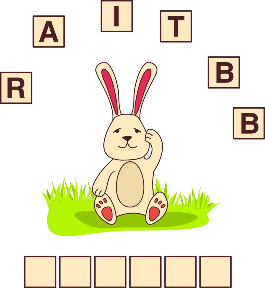 gioco di parole puzzle coniglio.educazione in via di sviluppo bambino.riddle per la scuola materna.illustrazione piatta vettore personaggio dei cartoni animati.