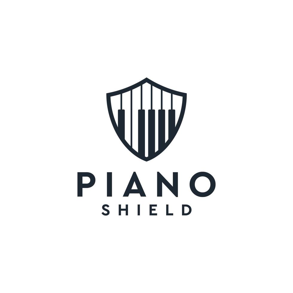 ispirazione di vettore del logo dello scudo del pianoforte