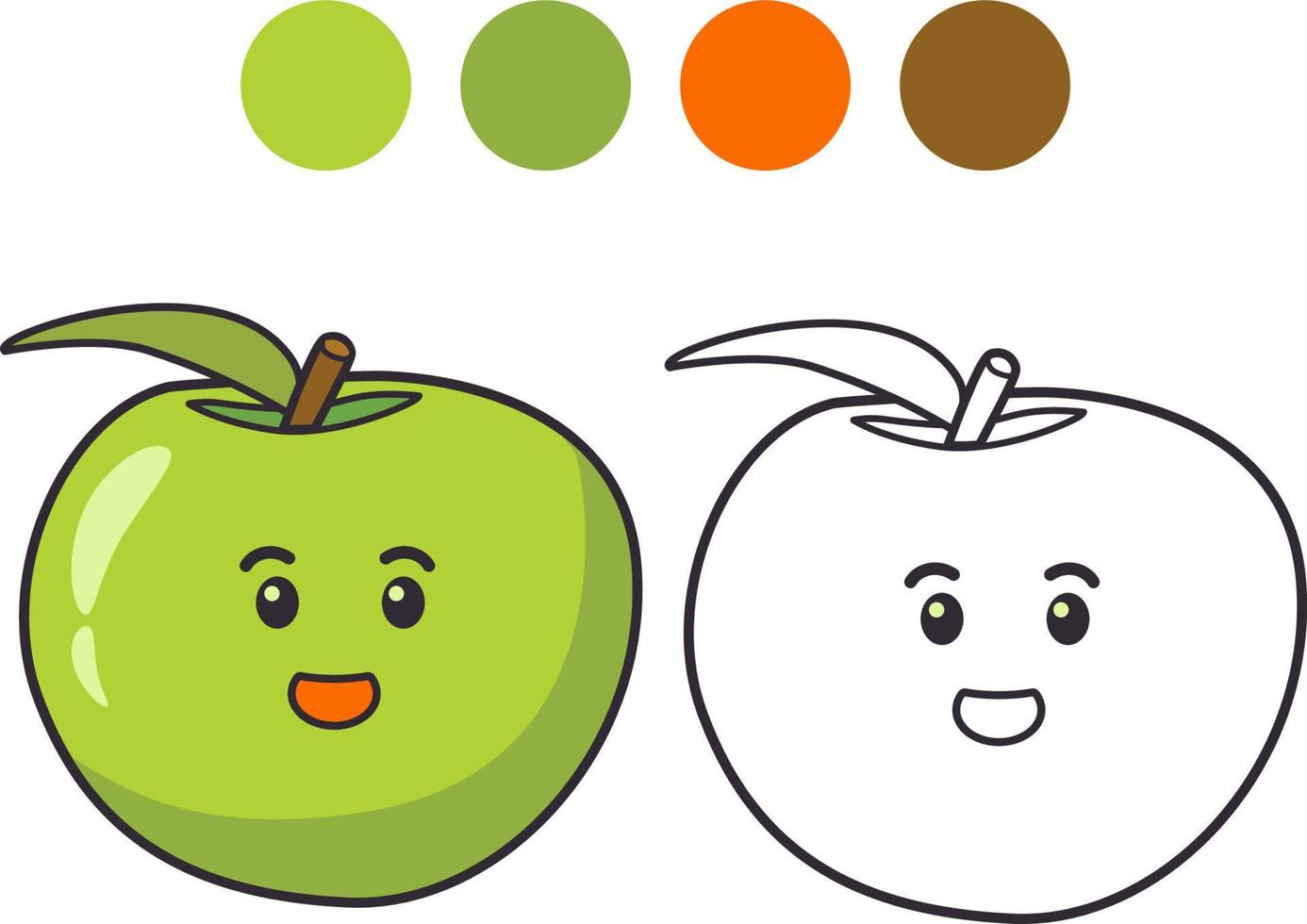 libro da colorare per bambini.frutta mela con un viso carino. doodle delineato.vettore piatto.isolato su uno sfondo bianco. vettore