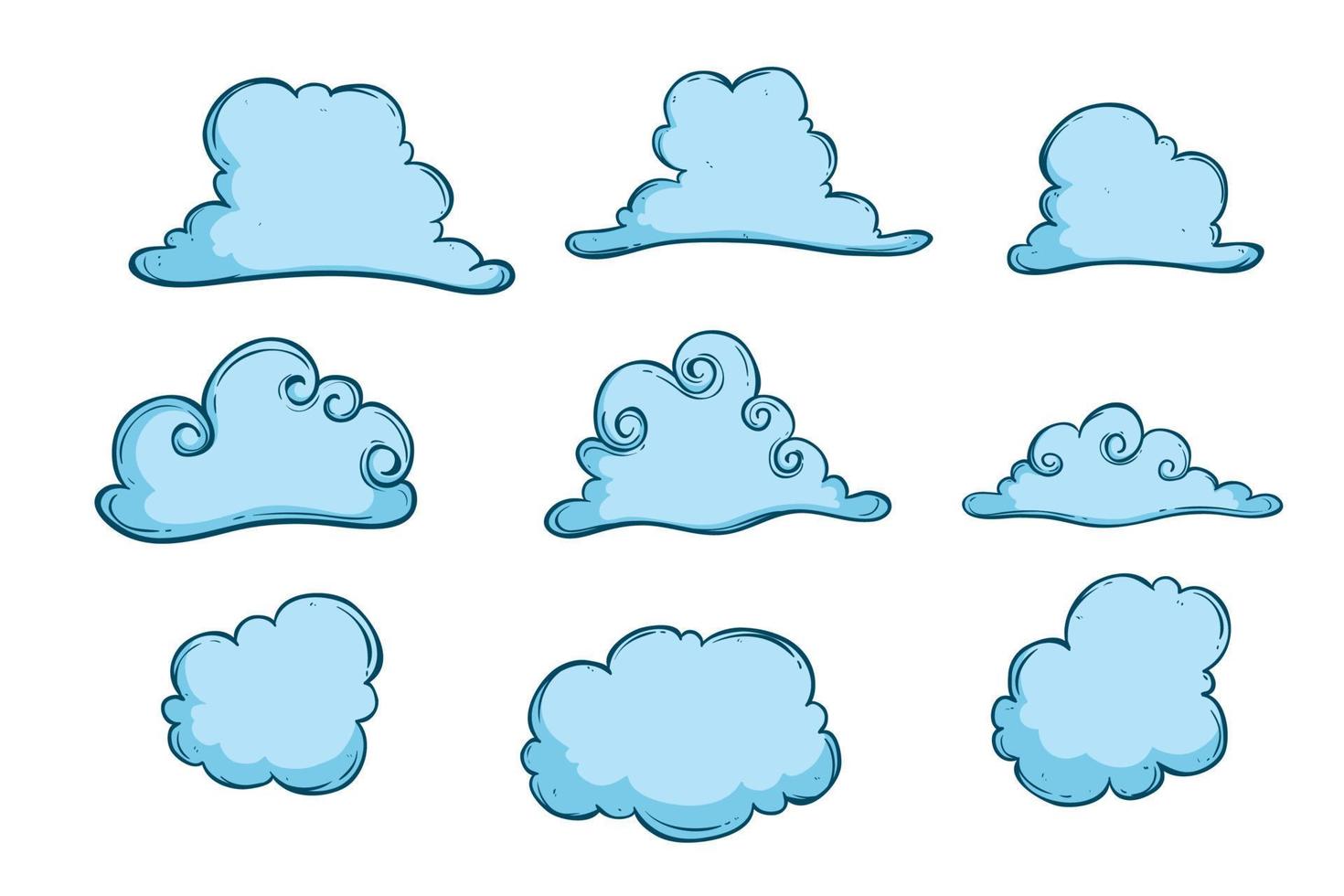 raccolta di nuvola disegnata a mano o schizzo su sfondo bianco vettore