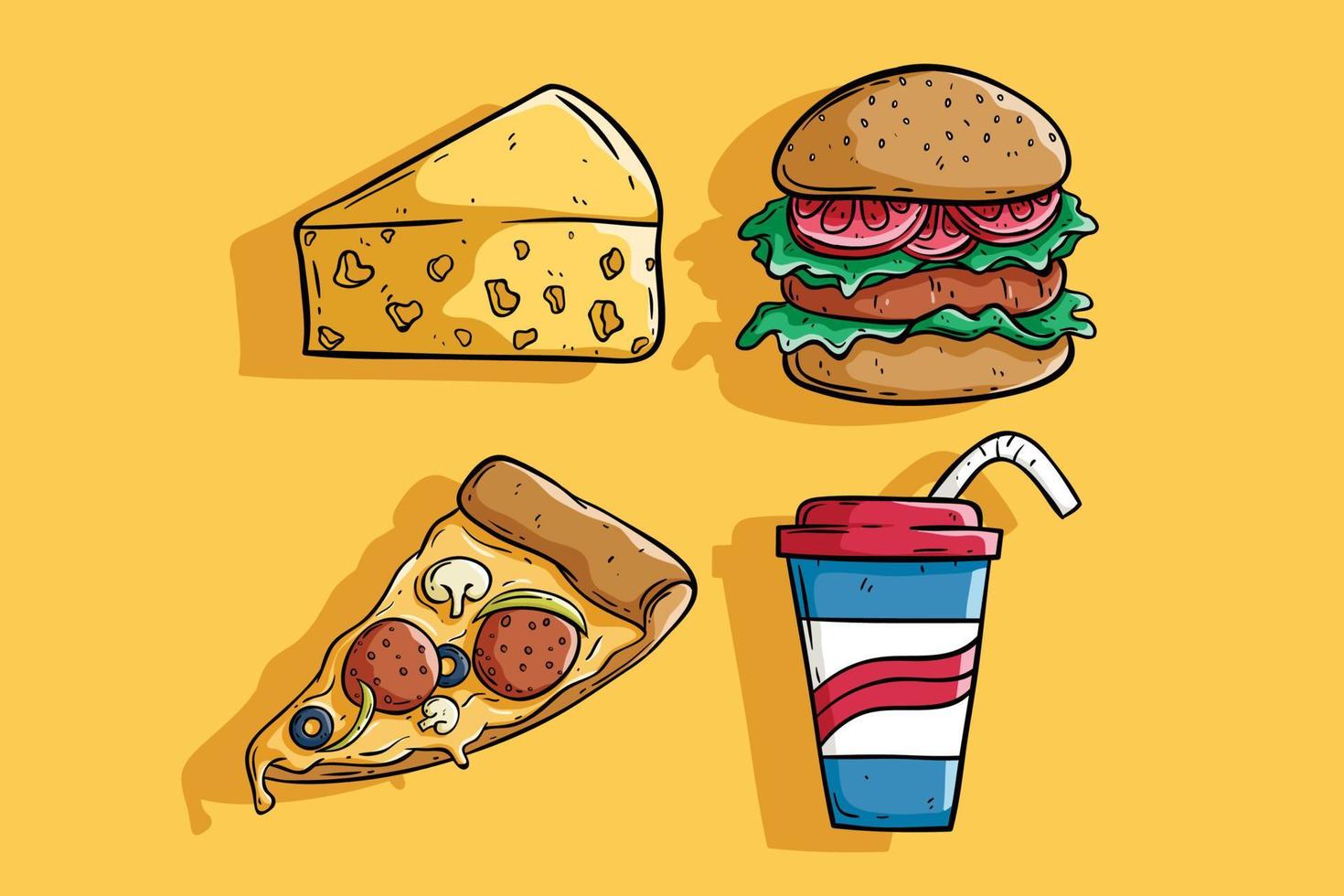 set di gustosi fast food con stile disegnato a mano o schizzo vettore