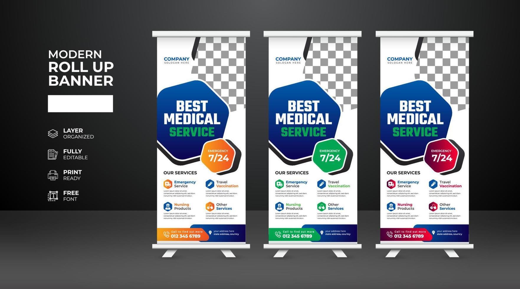 modello di banner roll up medico moderno e creativo vettore