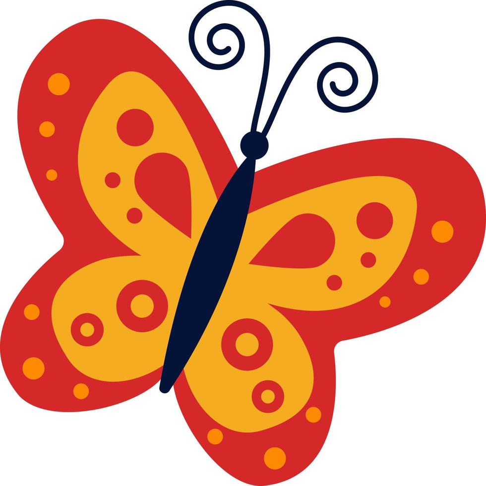illustrazione luminosa di una farfalla rossa su sfondo bianco, inserto vettoriale, idea logo, libri da colorare, riviste, stampa su vestiti, pubblicità. bella illustrazione della farfalla. vettore