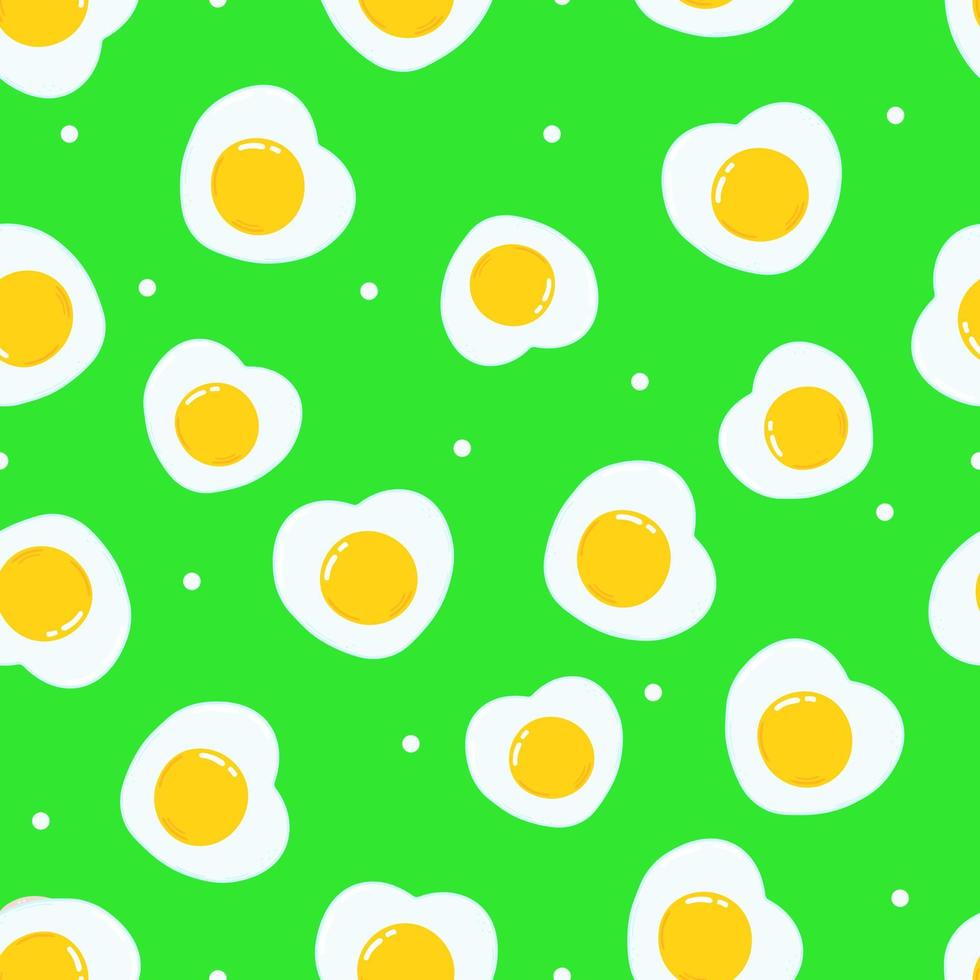 simpatico personaggio con motivo verde uovo fritto divertente. icona dell'illustrazione del carattere kawaii del fumetto disegnato a mano di vettore. concetto di carattere uovo fritto vettore