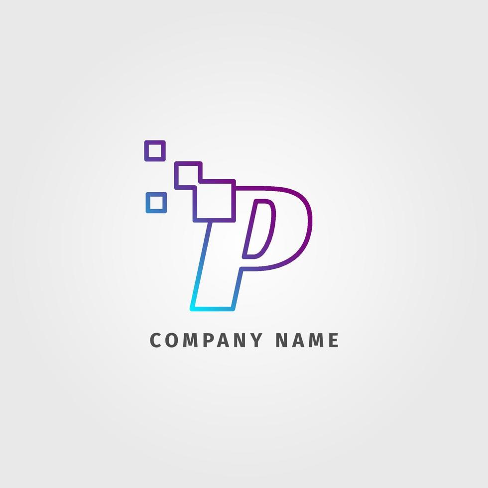 logotipo alla moda lettera p decorazione pixel per società di servizi digitali vettore