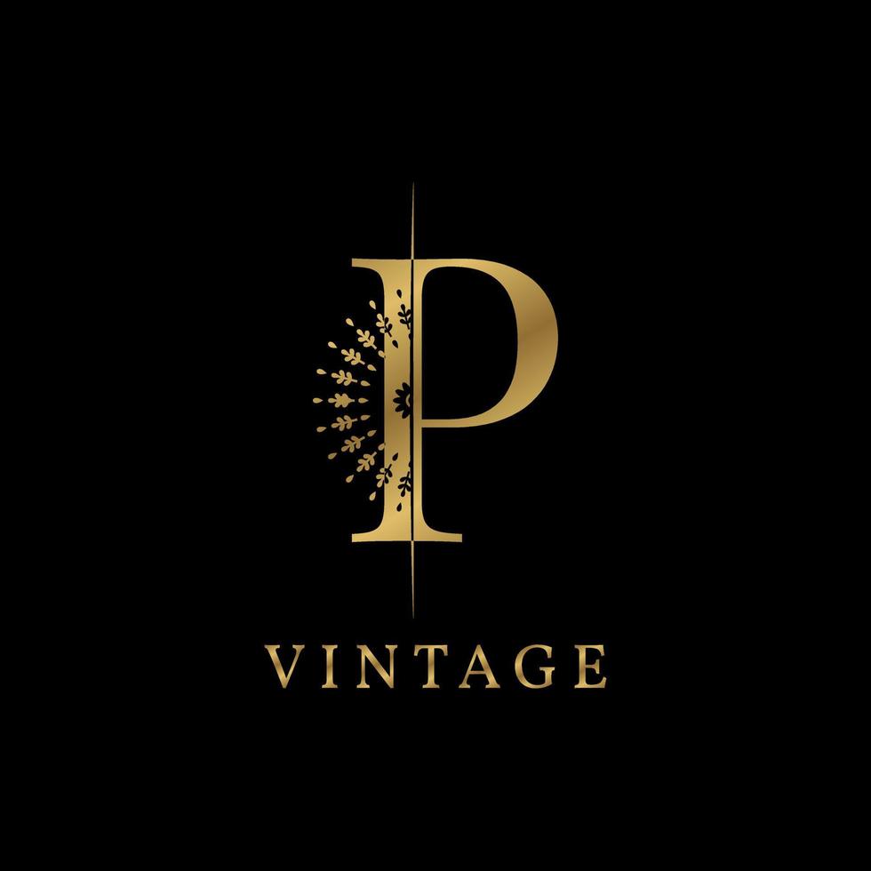lettera p decorativo dorato vintage vettore