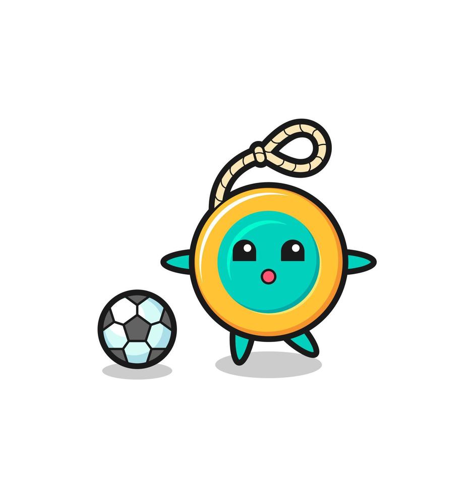 illustrazione del cartone animato yo-yo sta giocando a calcio vettore