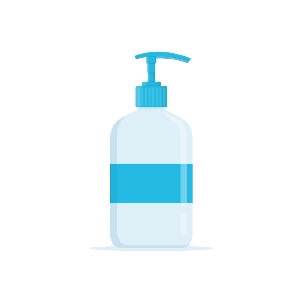 sapone liquido per la disinfezione delle mani. sapone in una bottiglia di plastica con un dispenser. concetto di combattere virus e batteri. lavarsi le mani con il sapone. igiene personale. vettore