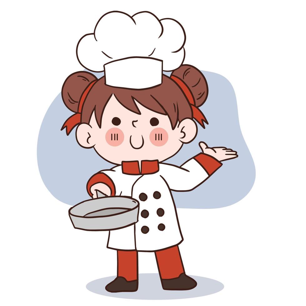 sorriso felice bambina chef.kid cucina concept.doodle disegnato a mano illustrazione vettoriale. vettore