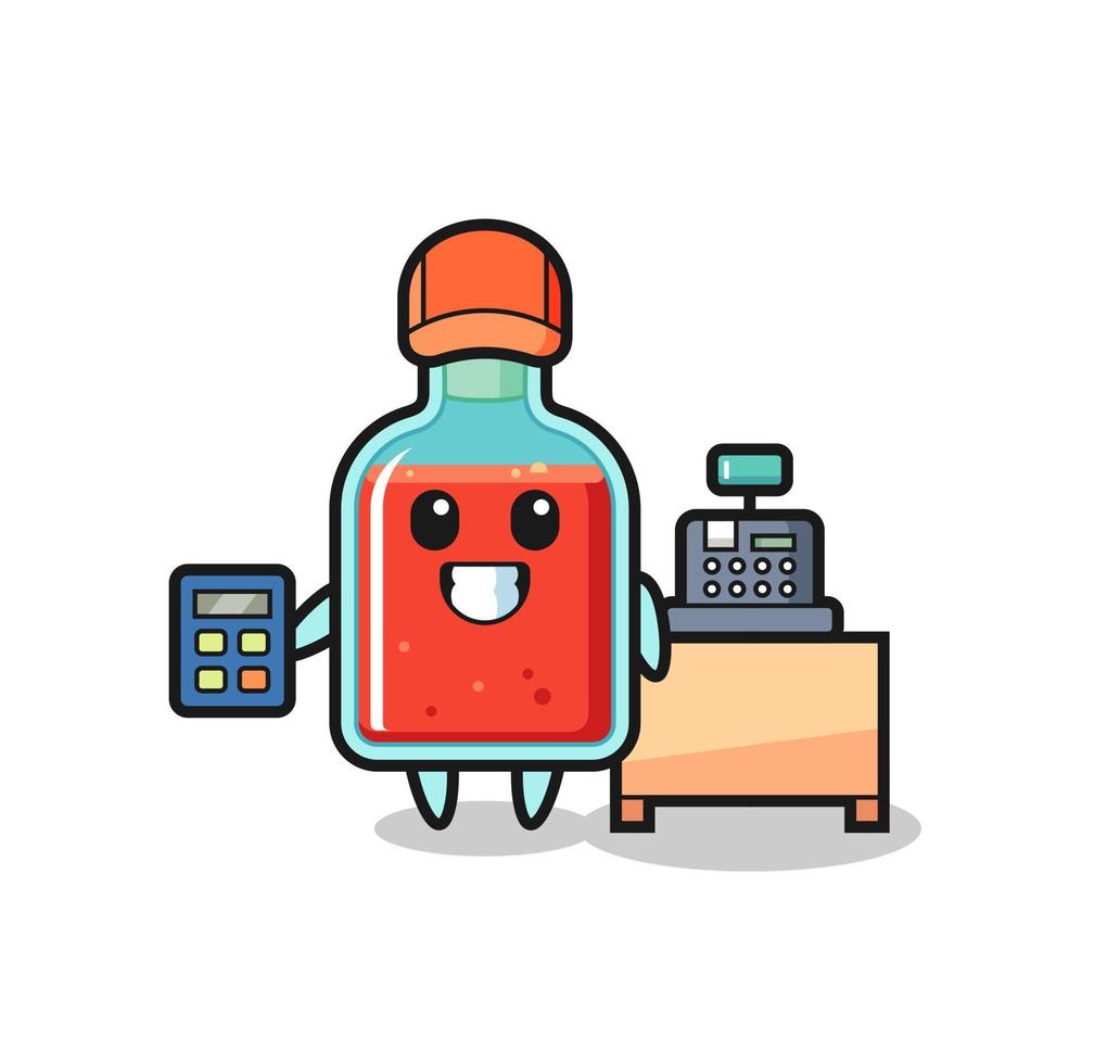 illustrazione del personaggio quadrato della bottiglia di veleno come cassiere vettore