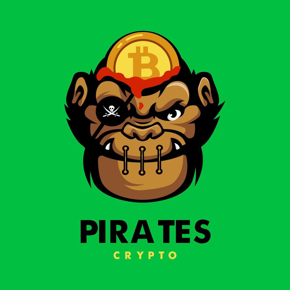 illustrazione di design del logo della mascotte crittografica dei pirati gorilla vettore