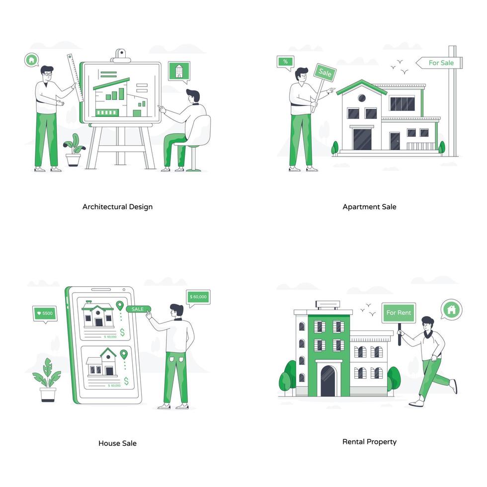 illustrazioni piatte di agenti immobiliari vettore