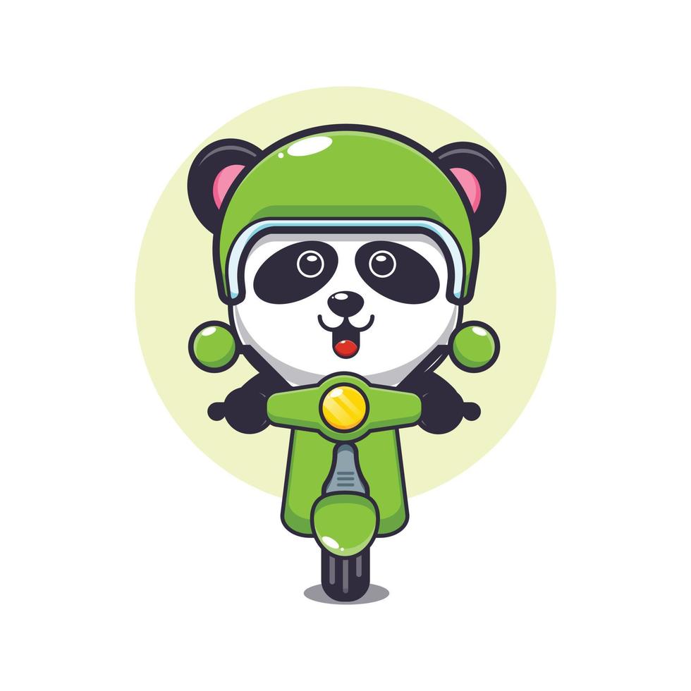 simpatico personaggio dei cartoni animati della mascotte del panda giro in scooter vettore