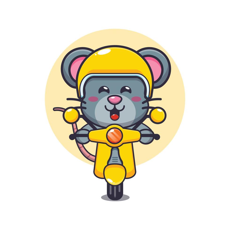 simpatico personaggio dei cartoni animati della mascotte del topo giro in scooter vettore