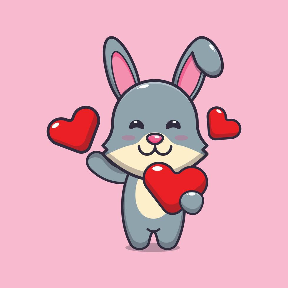 simpatico personaggio dei cartoni animati di coniglio che tiene il cuore di amore nel giorno di San Valentino vettore