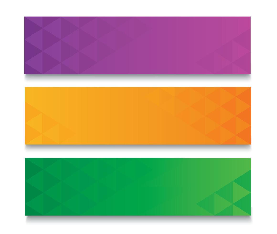 set di moderno modello di banner colorato. banner viola, verde e arancione vettore