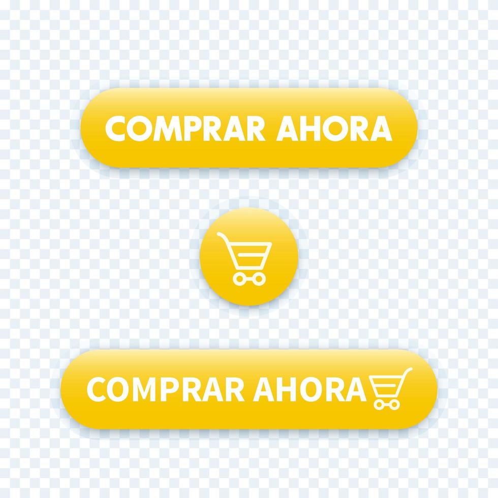 acquista ora in spagnolo, pulsanti gialli per il web, illustrazione vettoriale