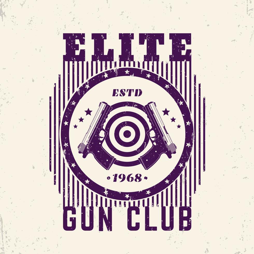 stemma vintage gun club con pistole automatiche e bersaglio, stampa t-shirt vettore