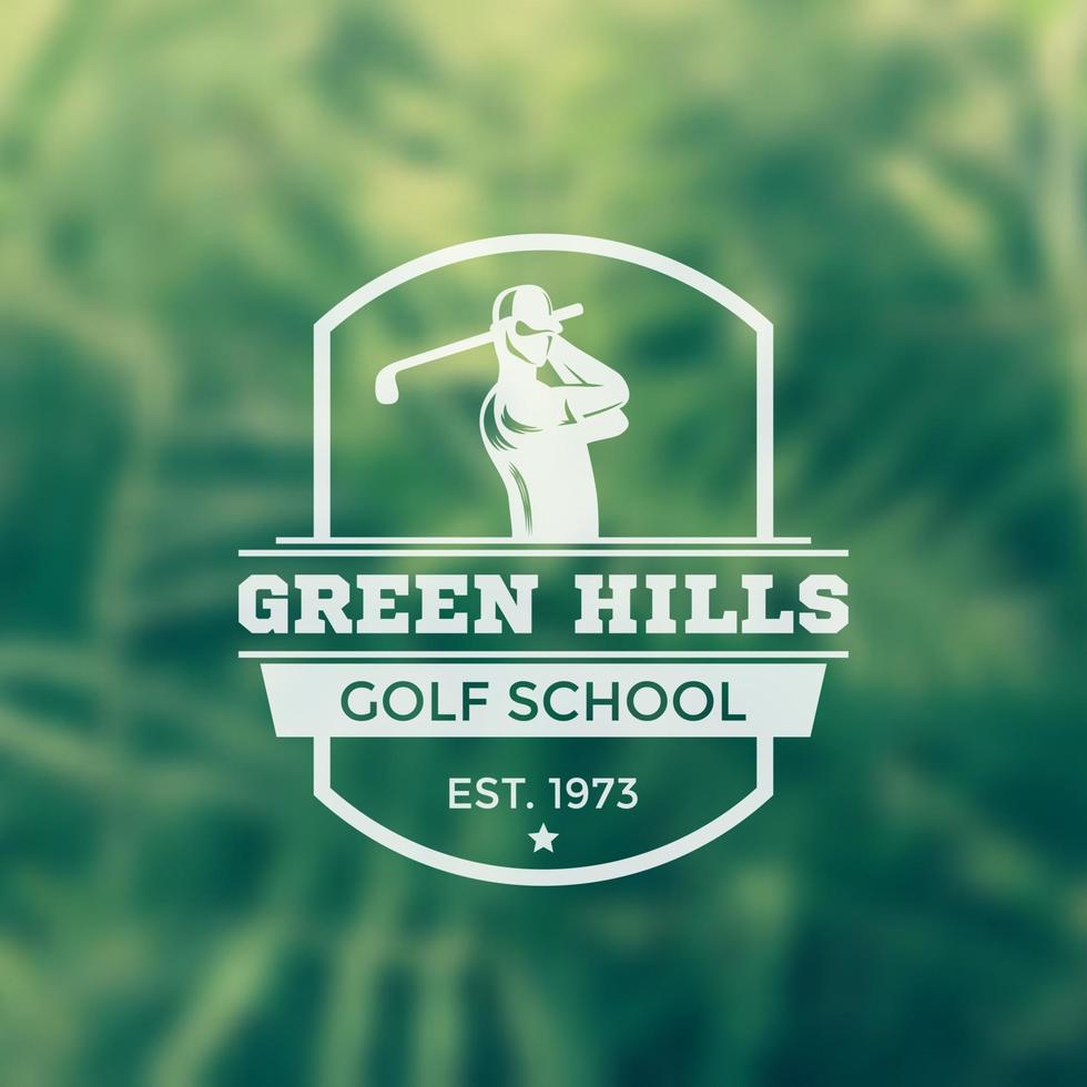 logo vettoriale della scuola di golf con giocatore di golf