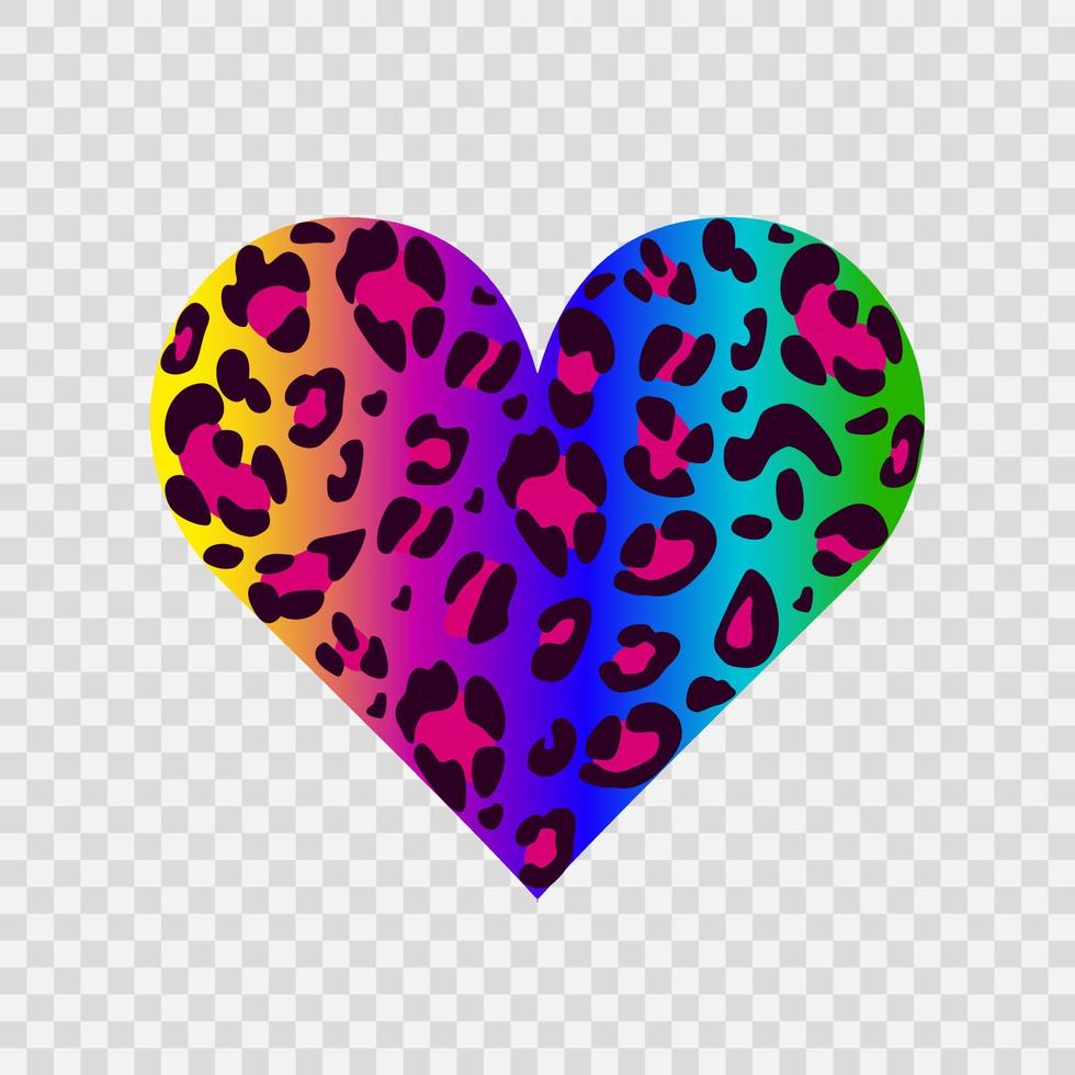 cuore di leopardo luminoso. colori dell'arcobaleno. simbolo d'amore. per la progettazione di blog, banner, poster, moda, card. Sfondo trasparente vettore