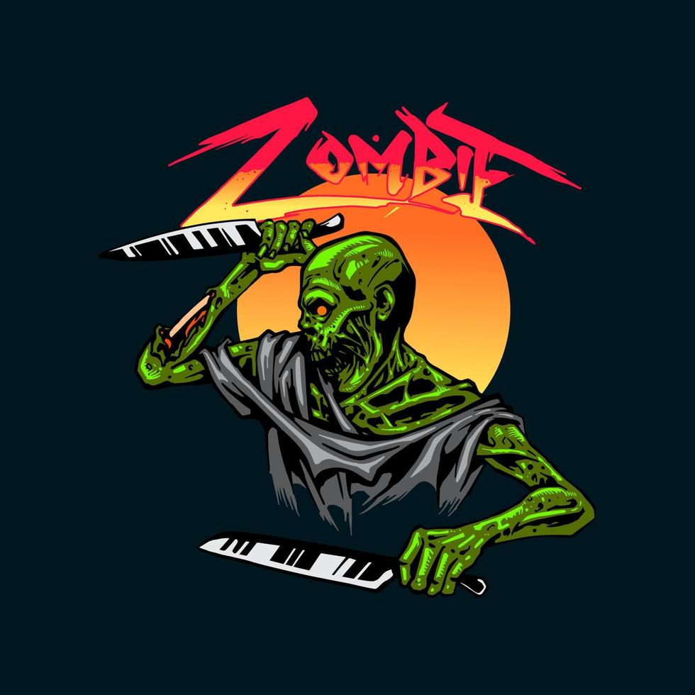 grafica di zombi per il design di t-shirt vettore