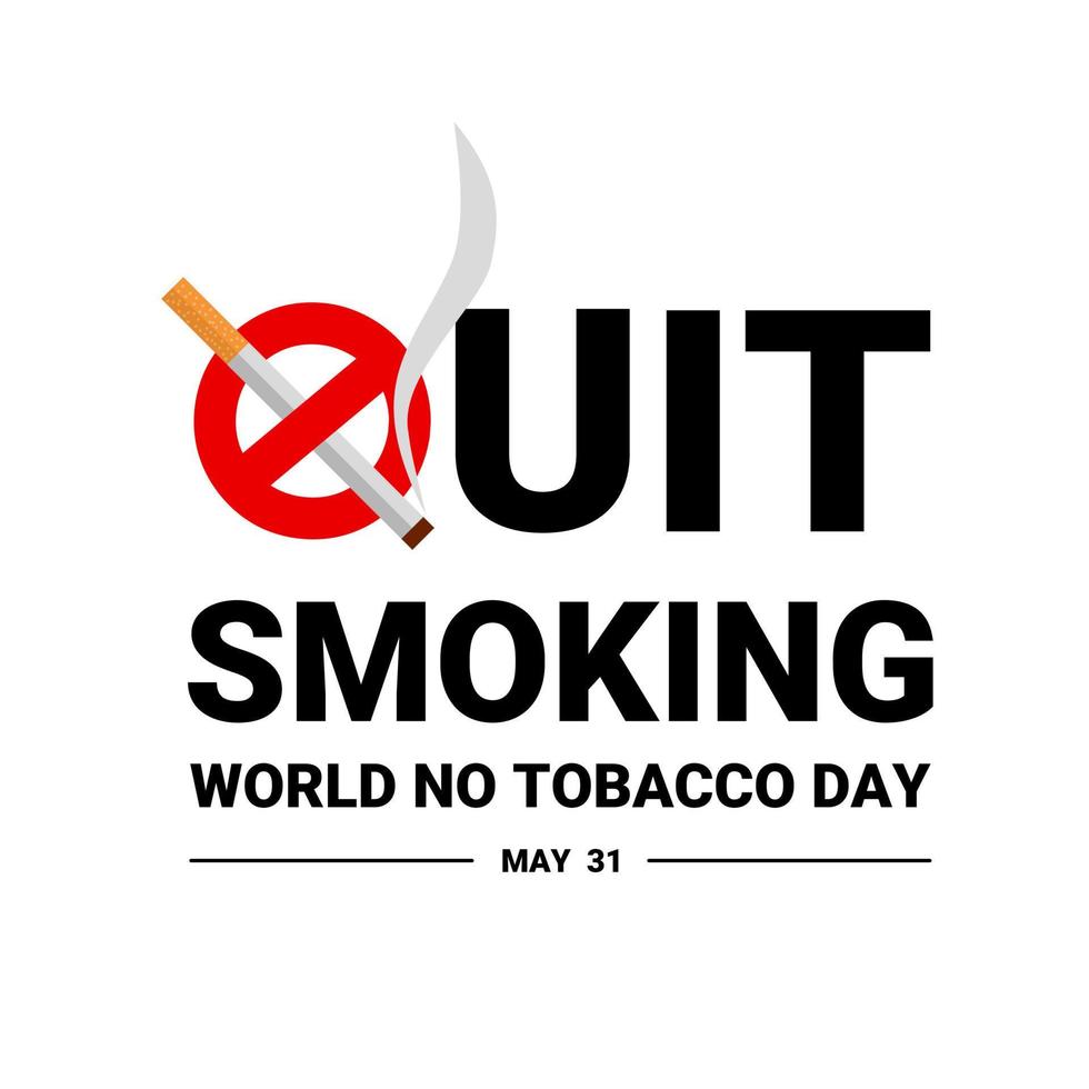 tipografia per smettere di fumare, modello di giornata mondiale senza tabacco, lettera bianca isolata, illustrazione vettoriale. vettore