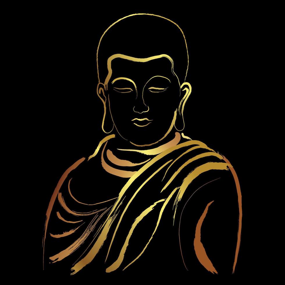 pennello dorato buddha dipinto su sfondo nero vettore
