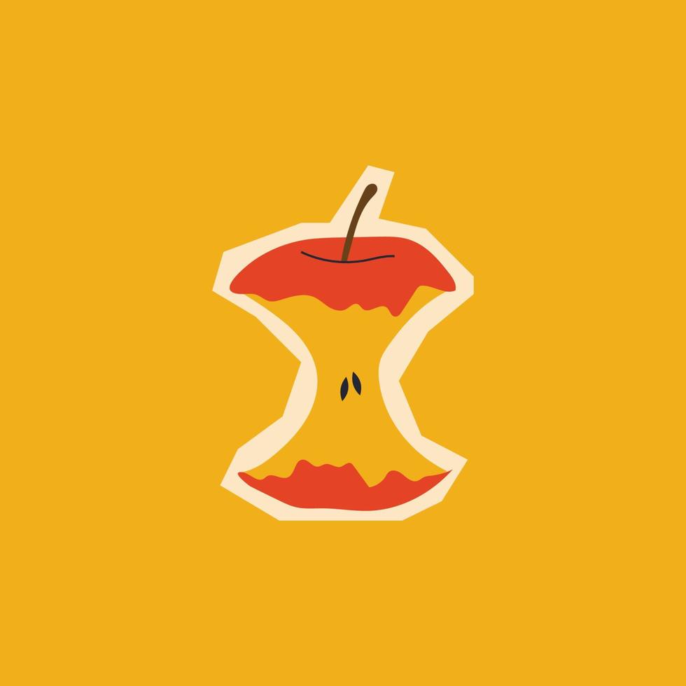illustrazione vettoriale di torsolo di mela su sfondo giallo. poster astratto con mela. etichetta. arte contemporanea. concetto di cibo.