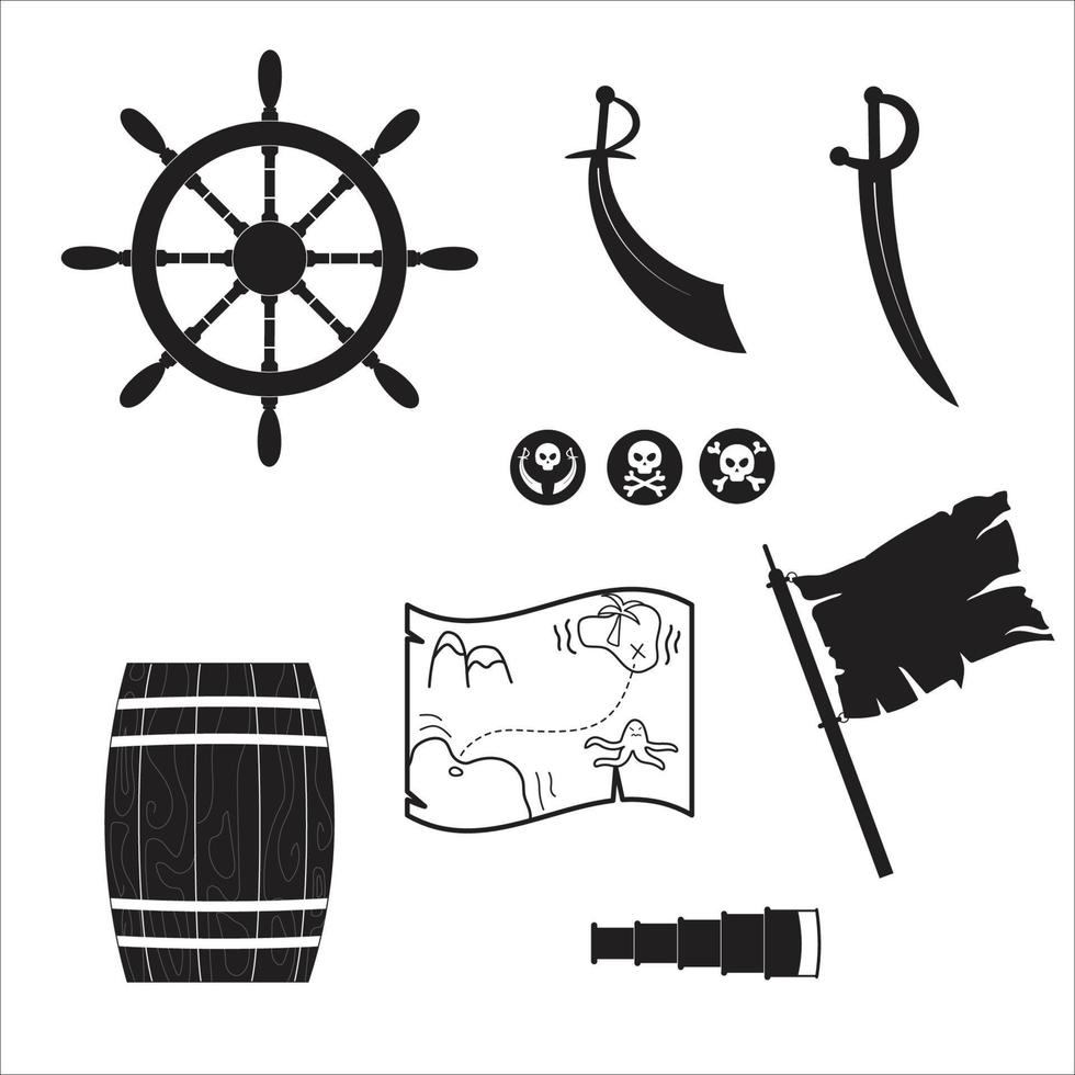 illustrazione vettoriale isolata del profilo del set di accessori per pirati