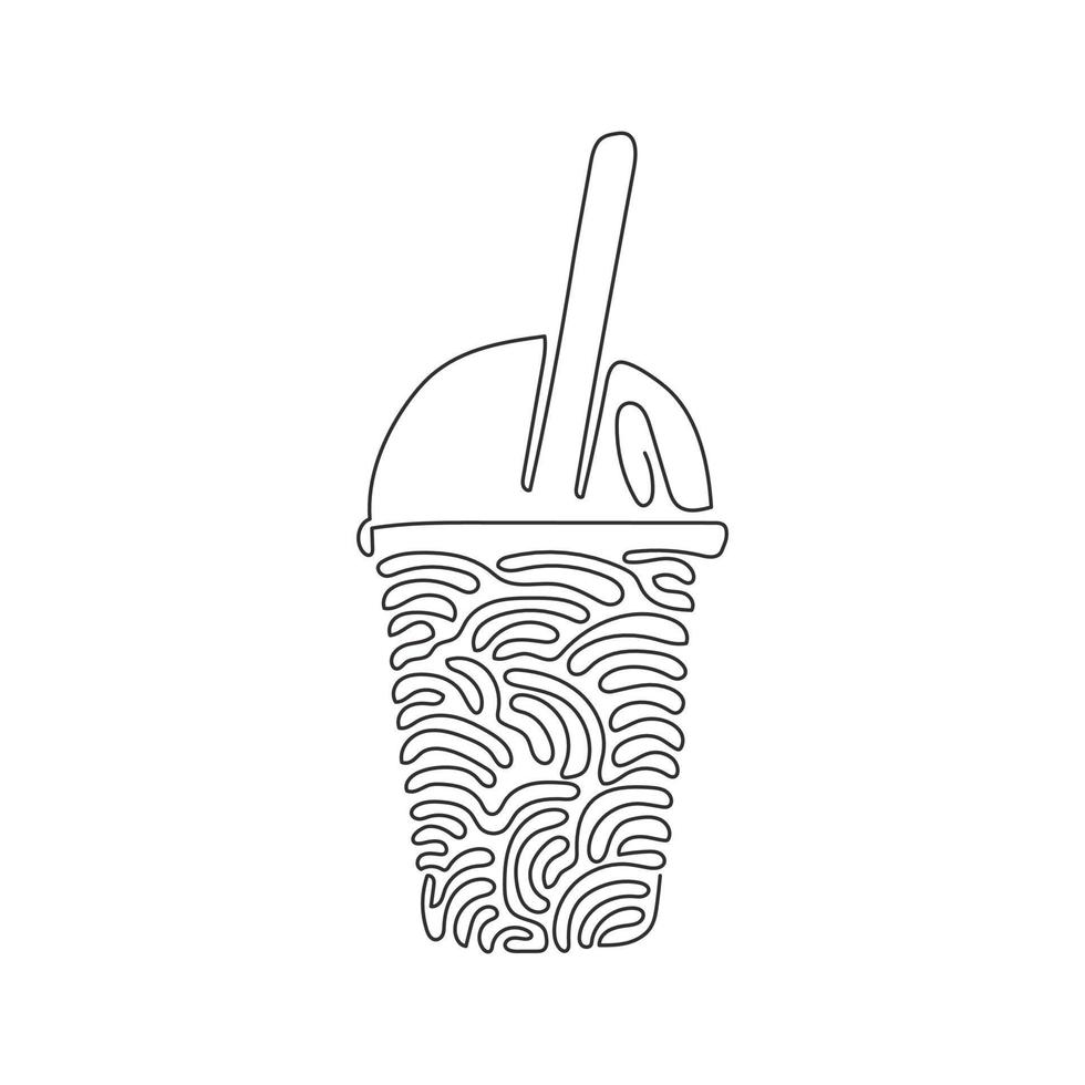 disegno a linea continua singola carino boba bubble milk tea. delizioso tè al latte perlato in bicchieri di plastica con cannuccia. bevanda popolare. stile ricciolo a spirale. illustrazione vettoriale di disegno grafico dinamico di una linea