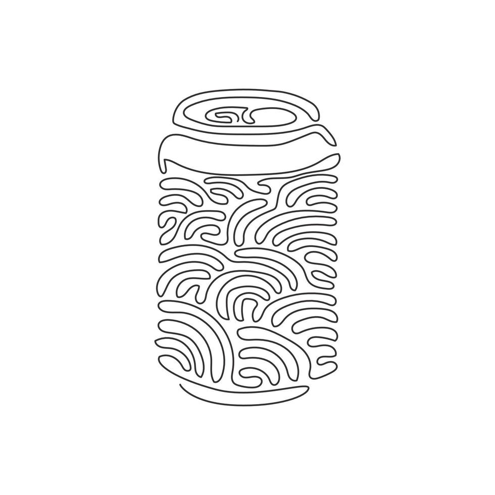 soda da disegno a linea continua singola in lattina di alluminio. bibita analcolica per desiderare una sensazione rinfrescante. eliminare la sete. stile del cerchio di ricciolo di vortice. illustrazione vettoriale di disegno grafico dinamico di una linea