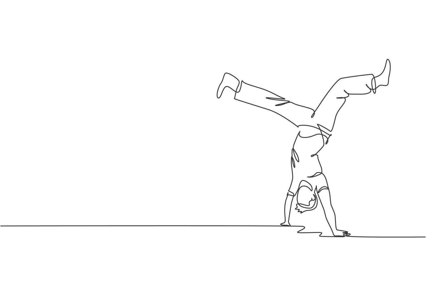 unico disegno a linea continua di giovane sportivo pratica la capoeira brasiliana danza in movimento in strada all'aperto. cultura di arte marziale e concetto di sport. illustrazione vettoriale di disegno di una linea alla moda